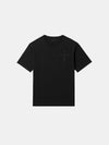 Black t-shirt with text on a white background